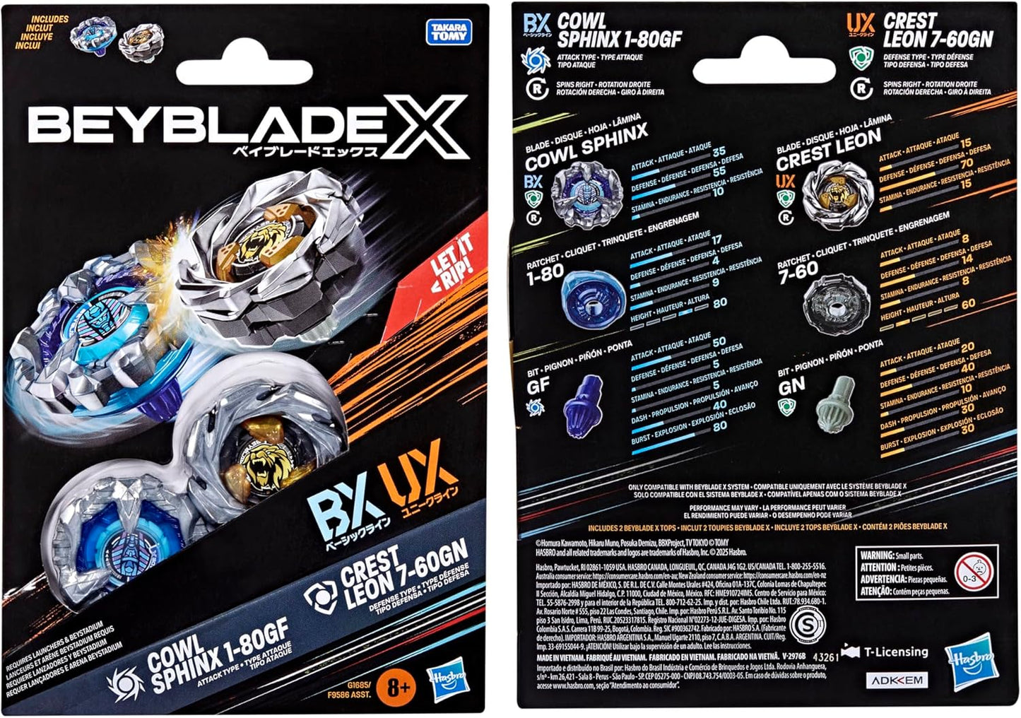 Beyblade X Cowl Sphinx 1-80GF BX & Crest Leon 7-60GN UX Dual Pack Set