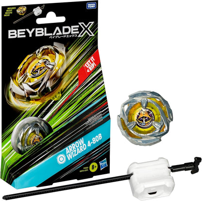 Beyblade X Arrow Wizard 4-80B Starter Pack Set with Stamina Type Right-Spinning Top and Launcher