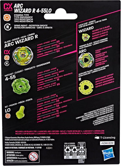 Beyblade X Arc Wizard R 4-55LO CX Starter Pack Set, Stamina Type Top and Launcher