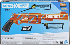 Nerf Fortnite 6-SH Dart Blaster - Camo Pulse Wrap, Hammer Action Priming, 6-Dart Rotating Drum, Includes 6 Official Elite Darts