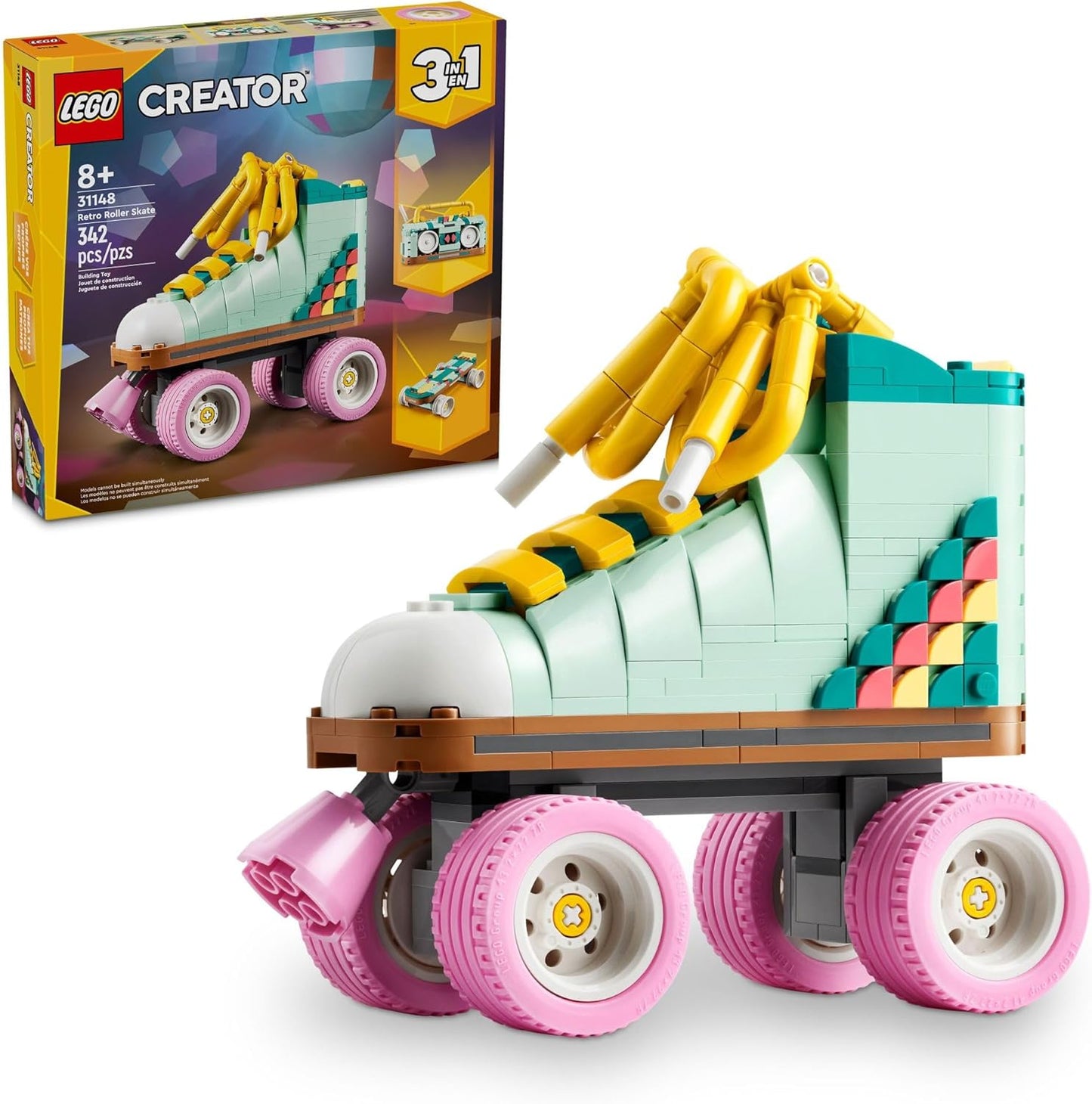 LEGO Creator 3-in-1 Retro Roller Skate Toy (31148) – Build Roller Skate, Mini Skateboard, or Boom Box – Creative Gift for Kids Ages 8+, Skaters, Boys & Girls