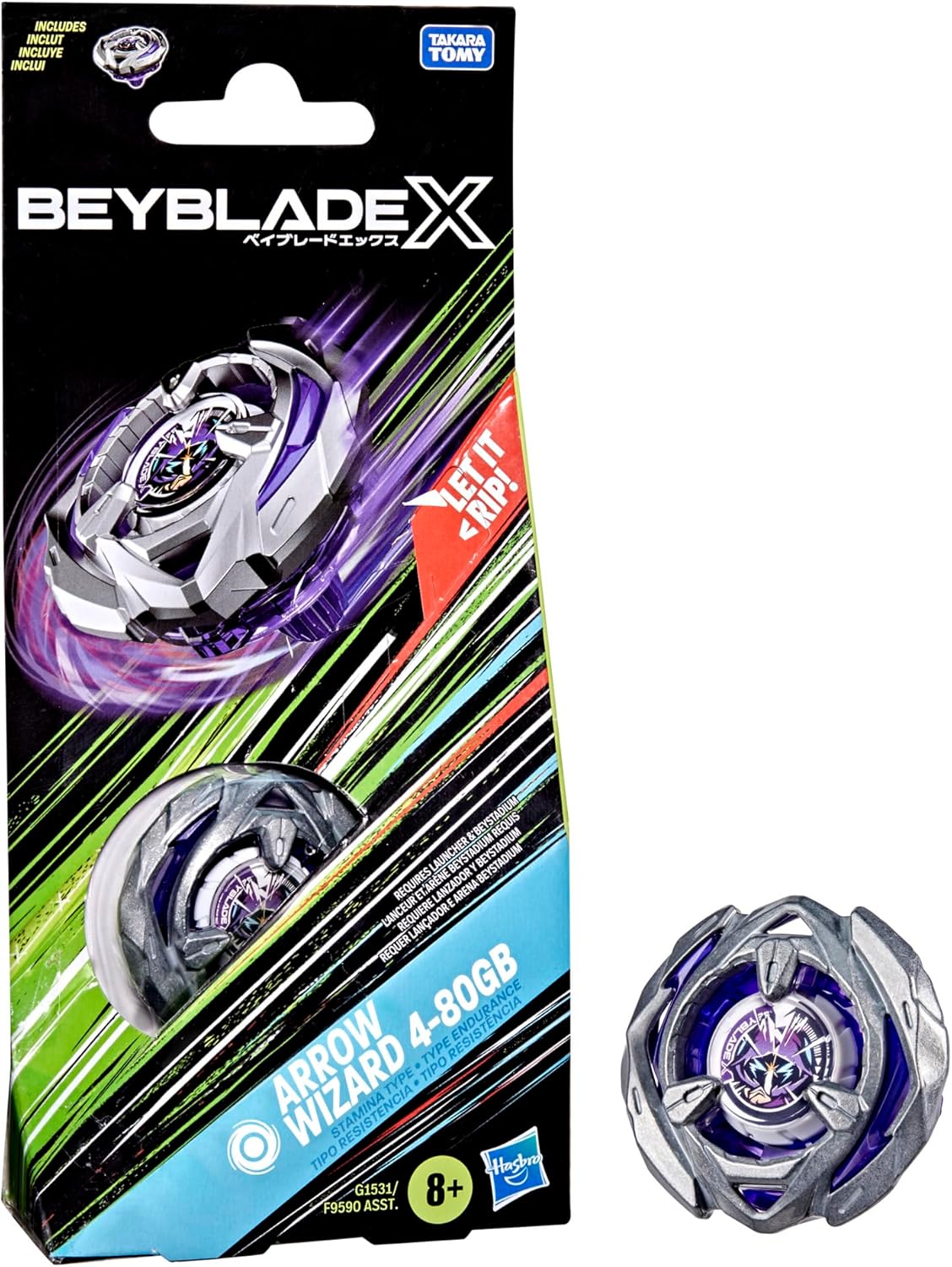 Beyblade X Arrow Wizard 4-80GB Booster Pack Set with Stamina Type Top