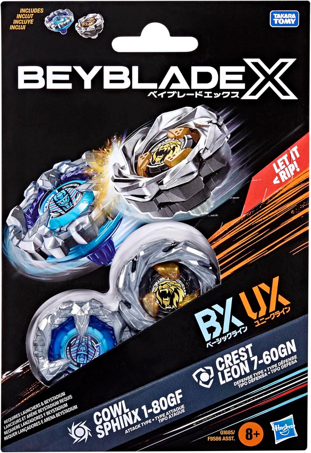 Beyblade X Cowl Sphinx 1-80GF BX & Crest Leon 7-60GN UX Dual Pack Set