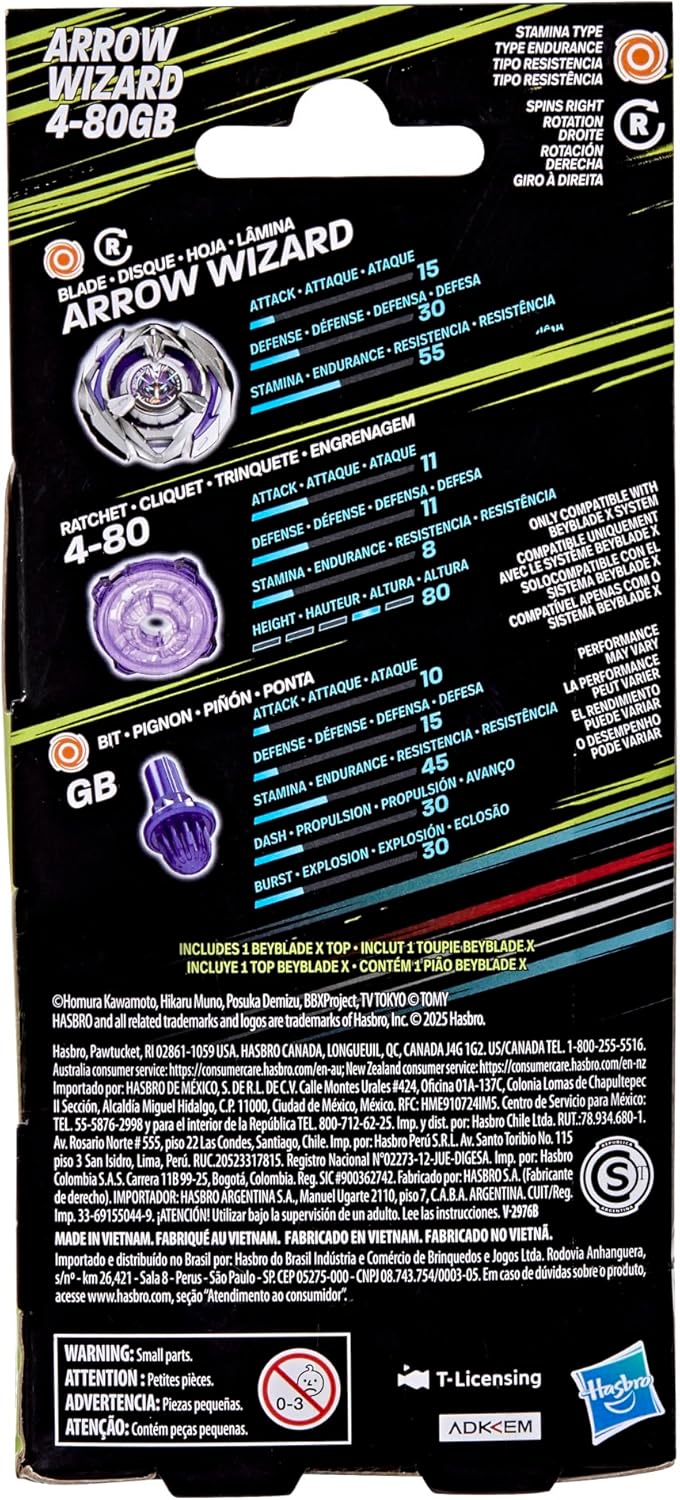 Beyblade X Arrow Wizard 4-80GB Booster Pack Set with Stamina Type Top