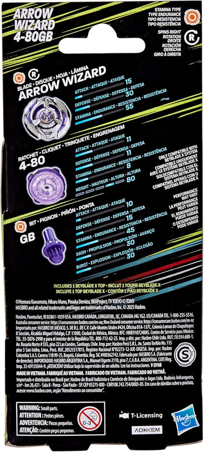 Beyblade X Arrow Wizard 4-80GB Booster Pack Set with Stamina Type Top