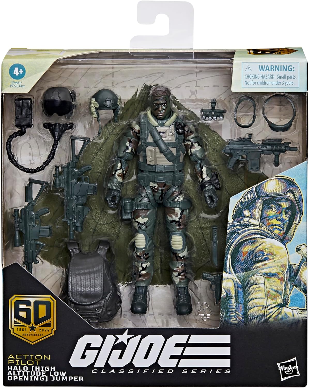 G.I. Joe Classified Series 60th Anniversary Action Pilot - Halo (High Altitude Low Opening) Jumper Action Figure with Parachute