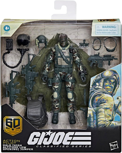 G.I. Joe Classified Series 60th Anniversary Action Pilot - Halo (High Altitude Low Opening) Jumper Action Figure with Parachute