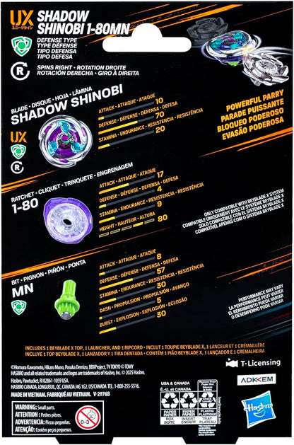 Beyblade X Shadow Shinobi 1-80MN UX Starter Pack Set with Defense Type Top and Launcher