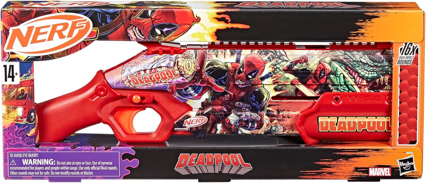 Nerf Marvel Deadpool Blaster, 16 Nerf Rival Accu-Rounds, Pump Action, Breech Load, Gifts for Teens, 14+