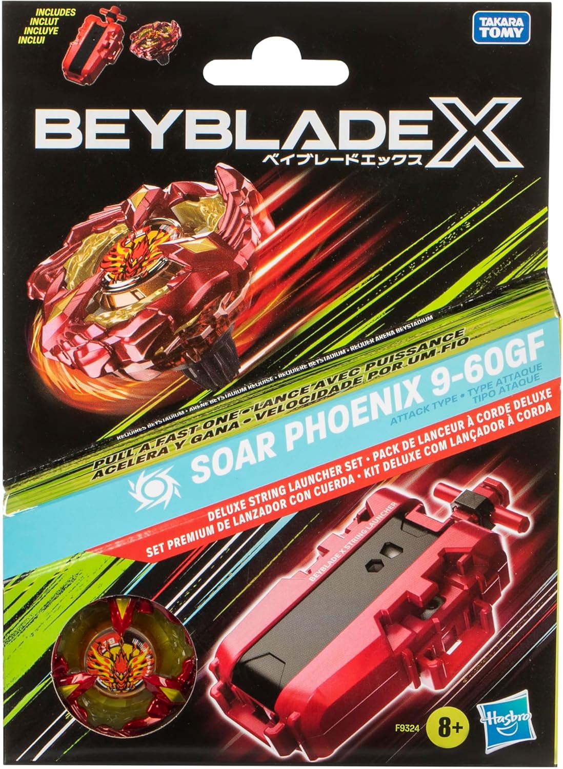 Beyblade X Soar Phoenix 9-60GF Deluxe String Launcher Set with Attack Type Right-Spinning Top