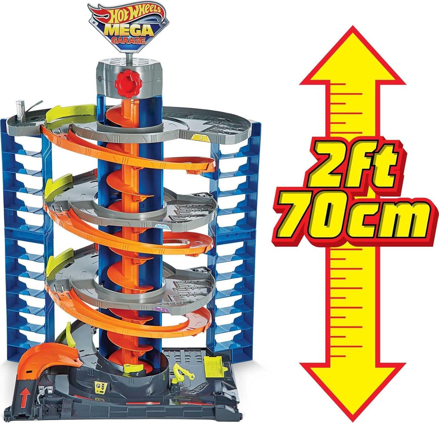 Hot Wheels City Mega Garage Playset with Corkscrew Elevator & Storage for 60+ Cars, Includes 1 1:64 Scale Vehicle