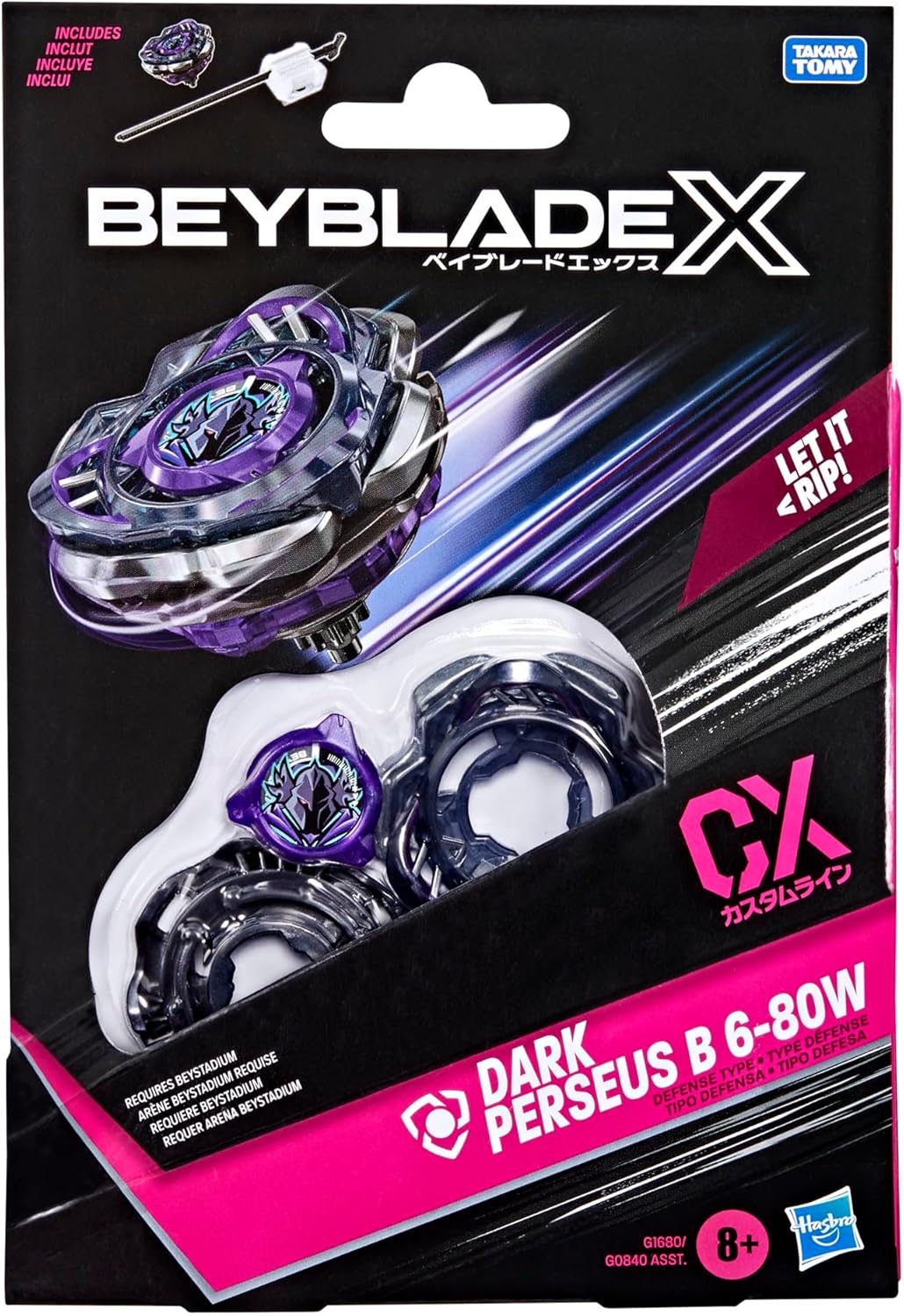Beyblade X Dark Perseus B 6-80W CX Starter Pack String Launcher Set with Defense Type Top