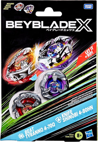 Beyblade X Beat Tyranno 4-70Q & Knife Shinobi 4-80HN Dual Pack Set with 2 Right-Spinning Tops