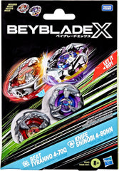 Beyblade X Beat Tyranno 4-70Q & Knife Shinobi 4-80HN Dual Pack Set with 2 Right-Spinning Tops