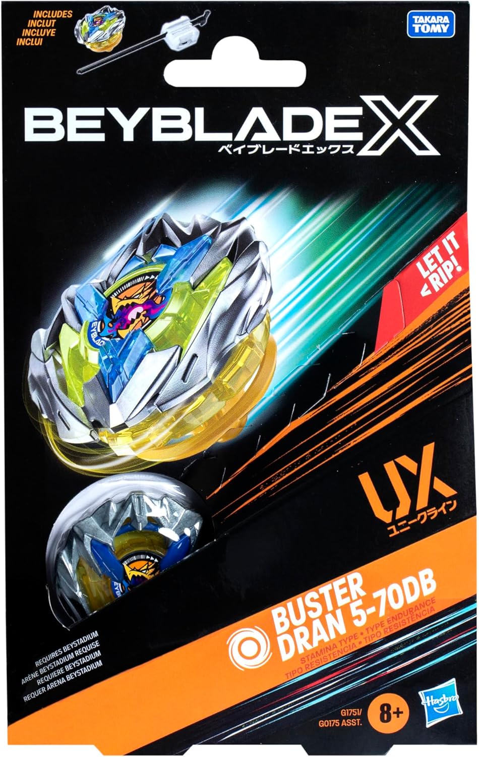 Beyblade X Buster Dran 5-70DB UX Starter Pack Set with Stamina Type Top and Launcher