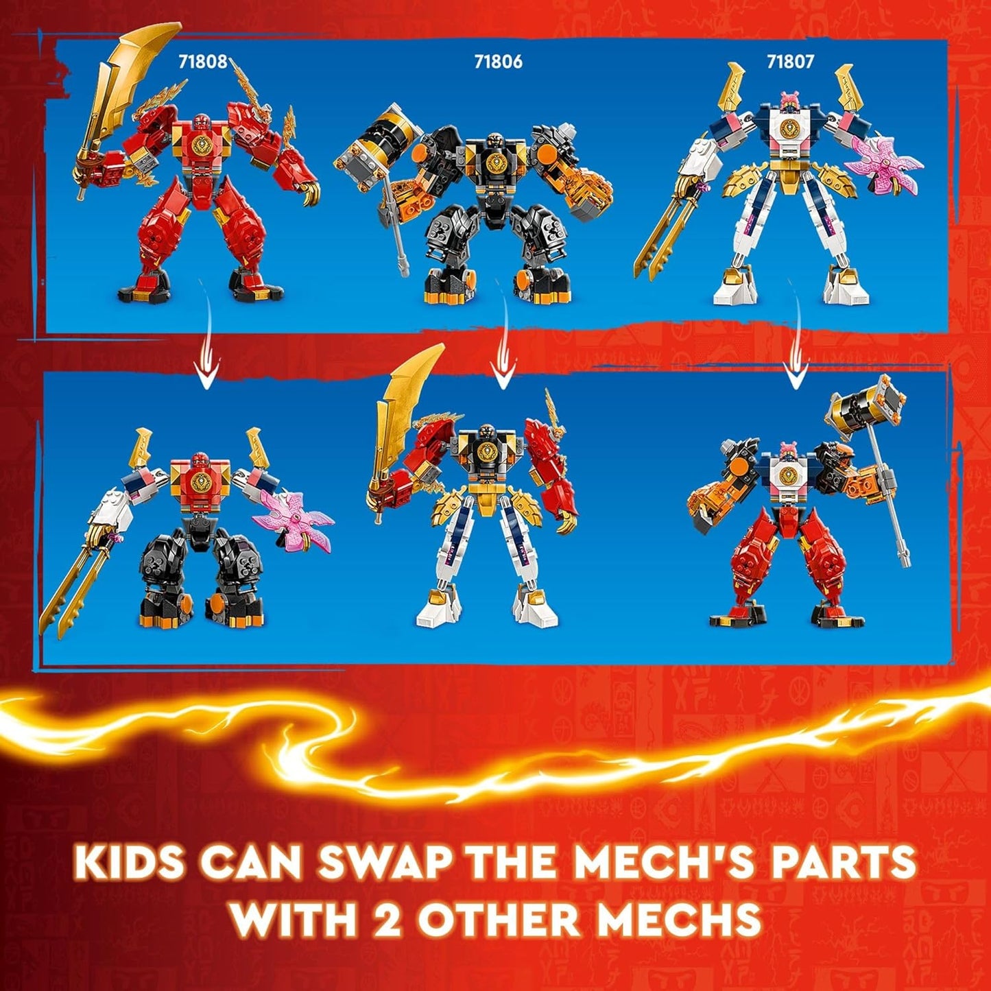 LEGO NINJAGO Kai’s Elemental Fire Mech 71808 – Ninja Action Figure Toy with Kai & Zane Minifigures – Customizable Mech Set