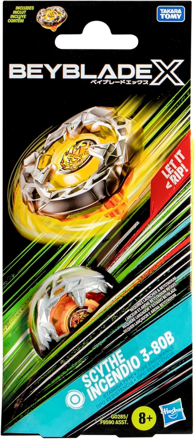 Beyblade X Scythe Incendio 3-80B Booster Pack Set with Stamina Type Right-Spinning Top