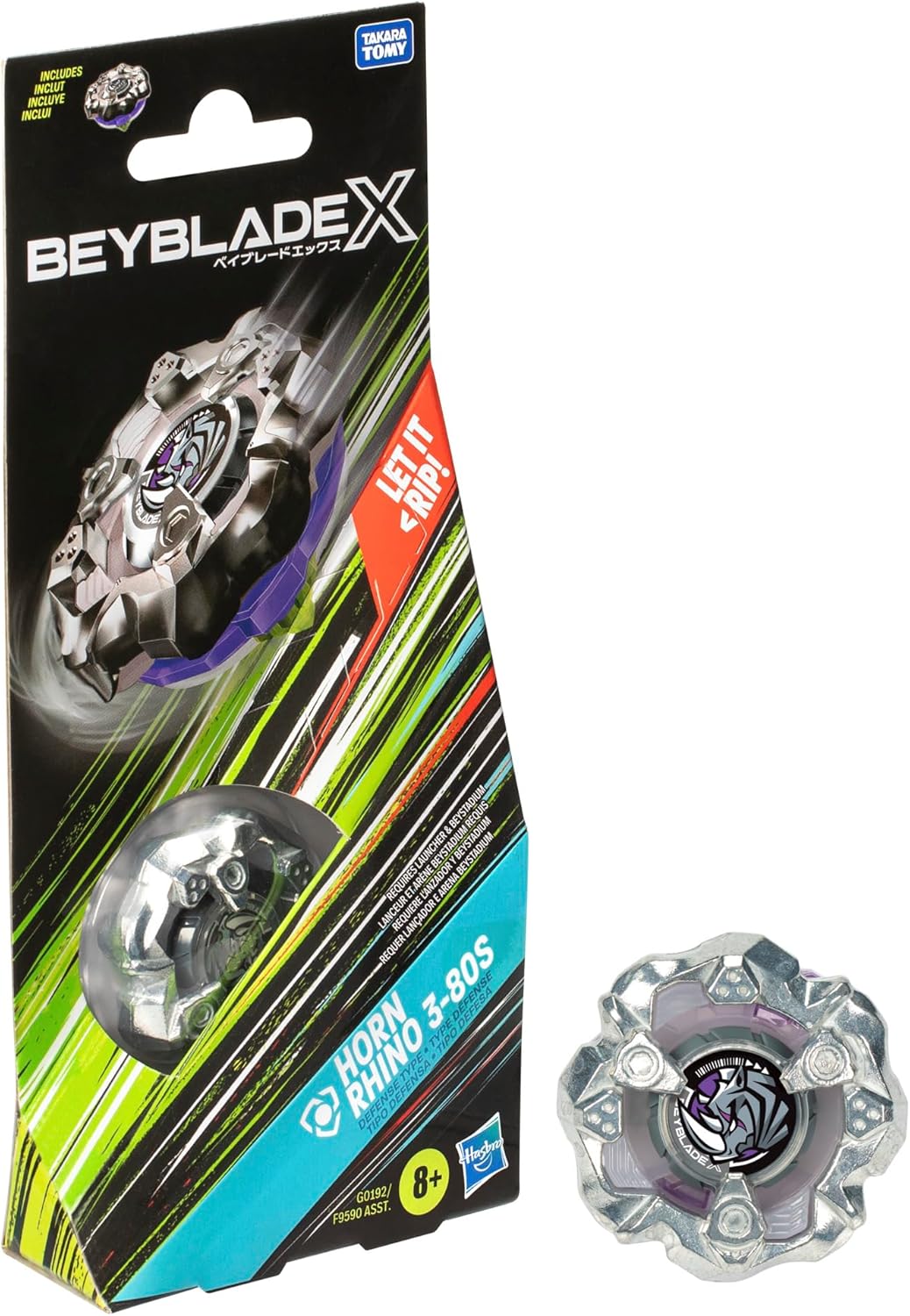 Beyblade X Horn Rhino 3-80S Booster Pack Set with Defense Type Right-Spinning Top