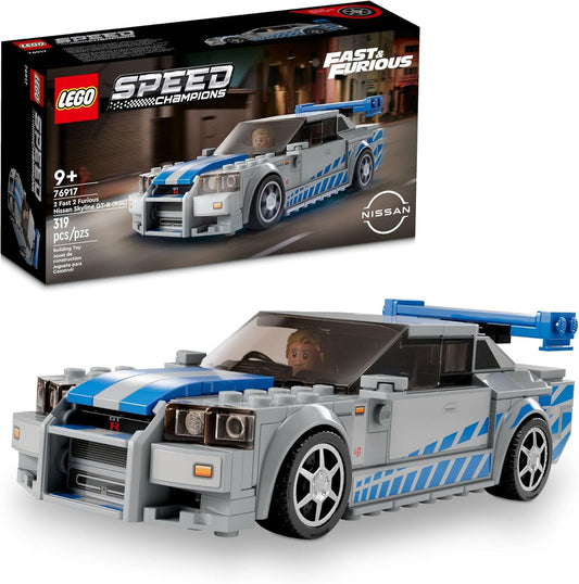 LEGO Speed Champions 2 Fast 2 Furious Nissan Skyline GT-R (R34), Race Car Toy Model Building Kit, Collectible with Racer Minifigure
