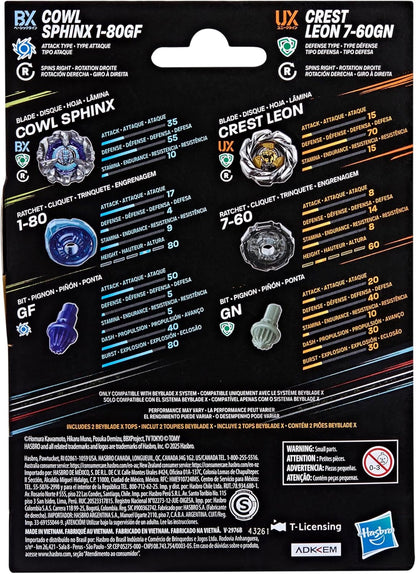 Beyblade X Cowl Sphinx 1-80GF BX & Crest Leon 7-60GN UX Dual Pack Set