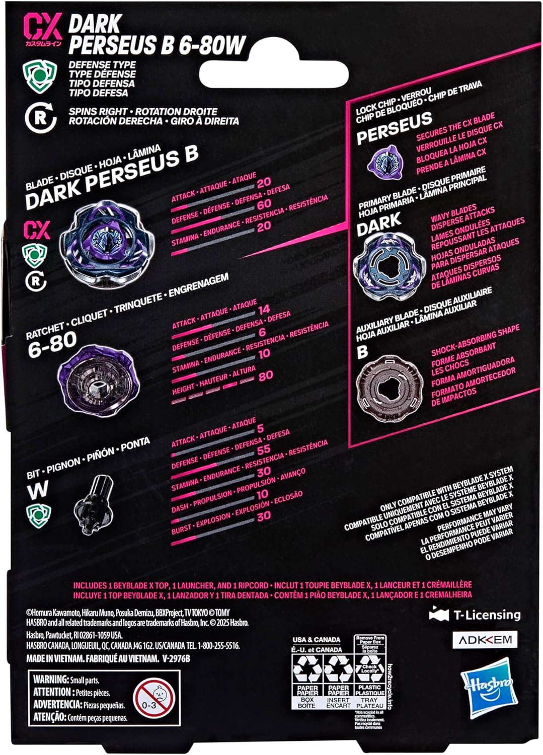 Beyblade X Dark Perseus B 6-80W CX Starter Pack String Launcher Set with Defense Type Top