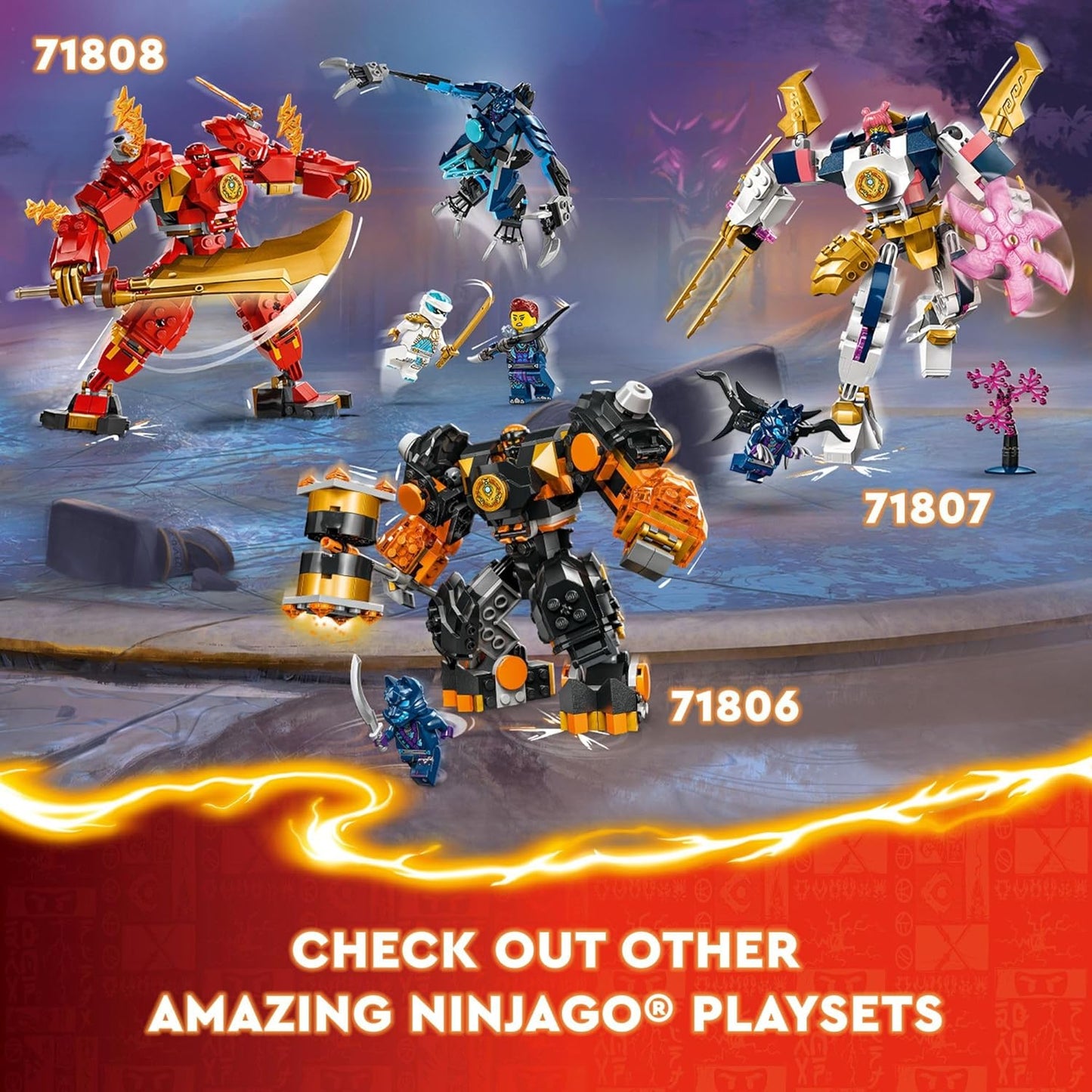 LEGO NINJAGO Kai’s Elemental Fire Mech 71808 – Ninja Action Figure Toy with Kai & Zane Minifigures – Customizable Mech Set