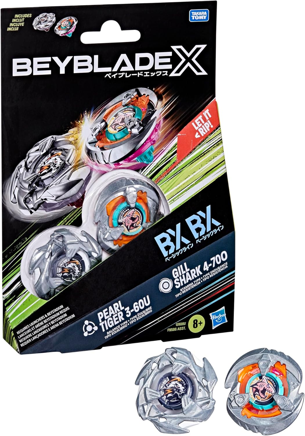 Beyblade X Gill Shark 4-70O BX & Pearl Tiger 3-60U BX Dual Pack Set