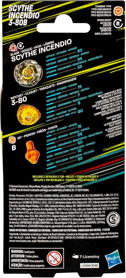 Beyblade X Scythe Incendio 3-80B Booster Pack Set with Stamina Type Right-Spinning Top