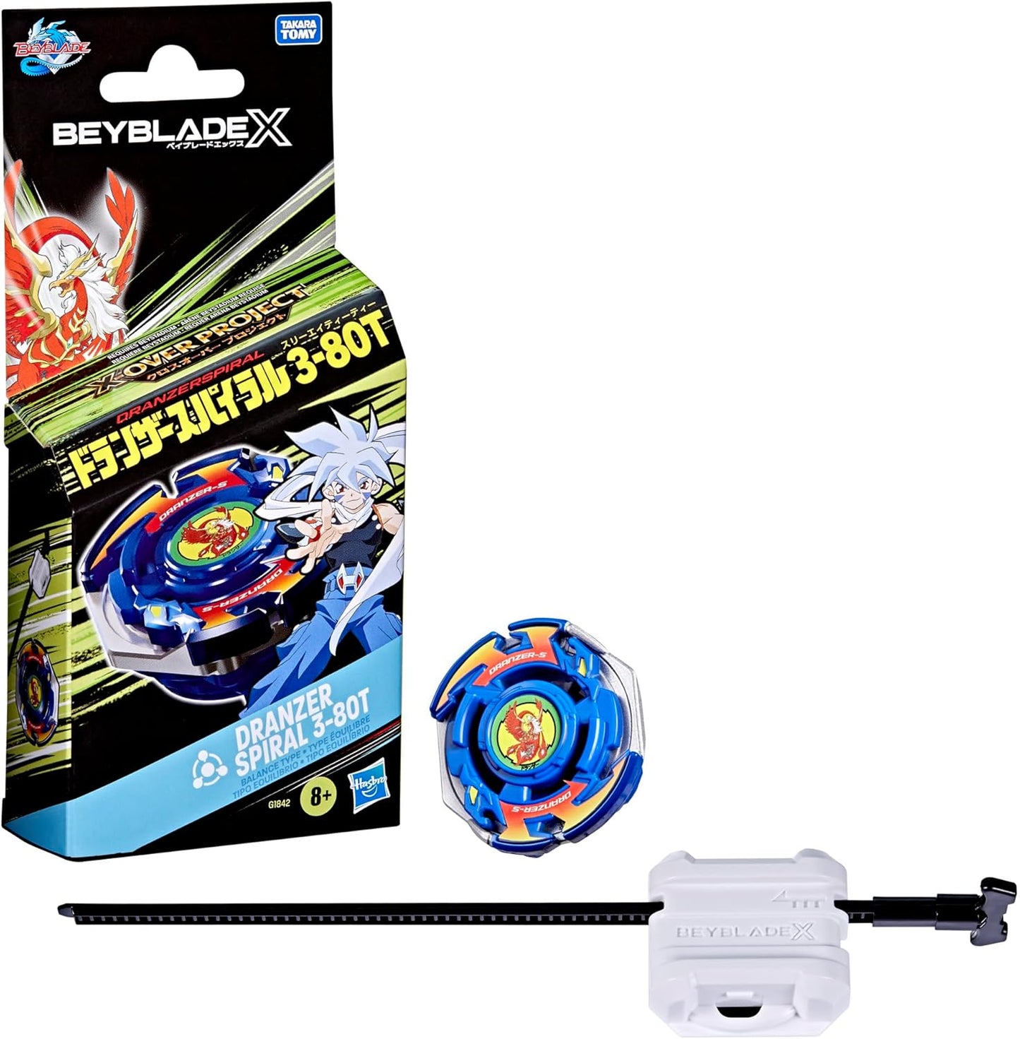 Beyblade X X-Over Project Dranzer Spiral 3-80T Starter Pack Set with Balance Type Top and Launcher