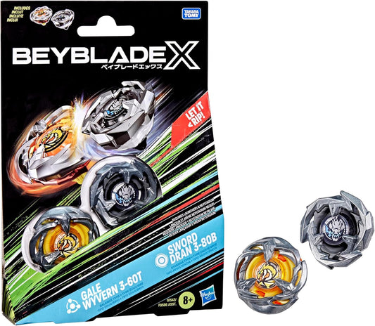Beyblade X Gale Wyvern 3-60T & Sword Dran 3-80B Dual Pack Set with 2 Right-Spinning Tops