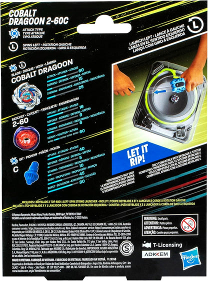 Beyblade X Cobalt Dragoon 2-60C with Attack Type & Left-Spin String Launcher Set