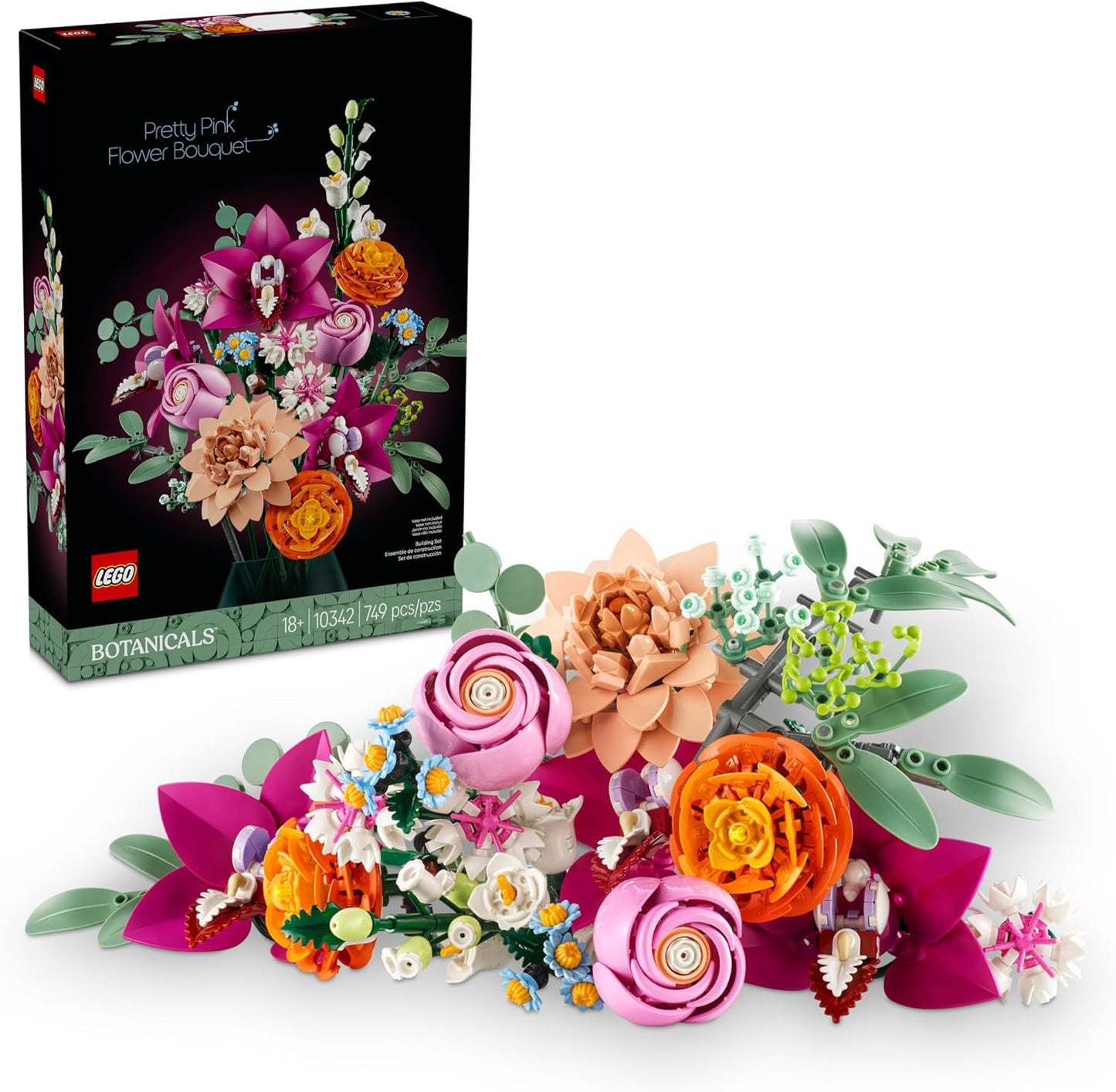 LEGO Botanicals Pretty Pink Flower Bouquet Building Set - Artificial Flowers Centerpieces for Home Decor