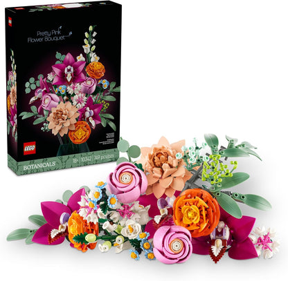 LEGO Botanicals Pretty Pink Flower Bouquet Building Set - Artificial Flowers Centerpieces for Home Decor