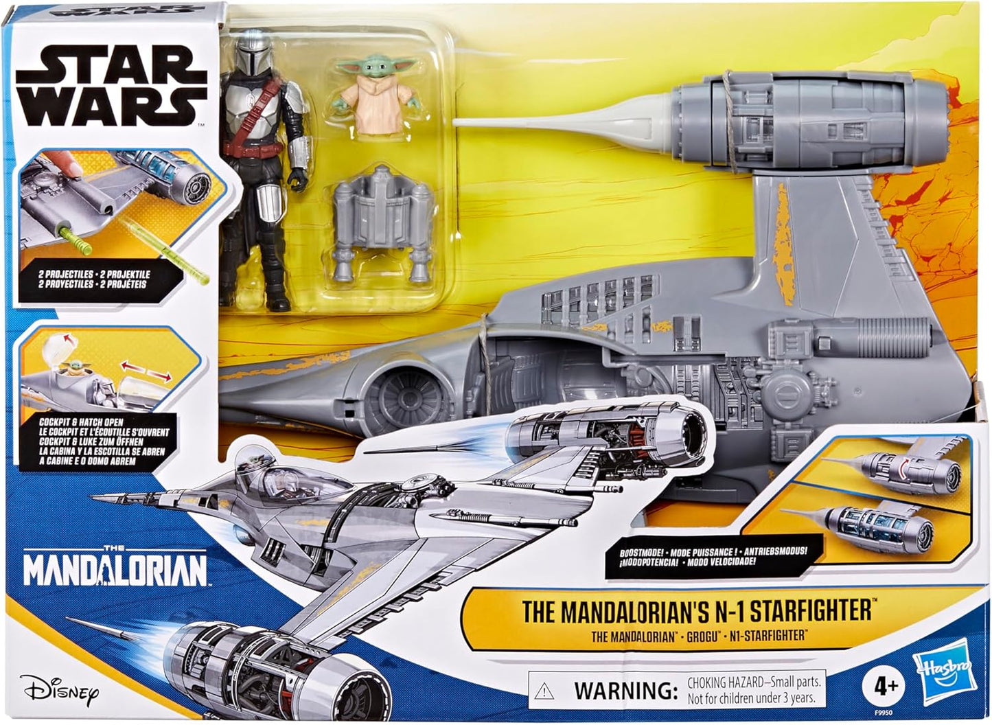 Star Wars Epic Hero Series The Mandalorian's N-1 Starfighter Ship, 4-Inch Scale Grogu & Mandalorian Action Figures