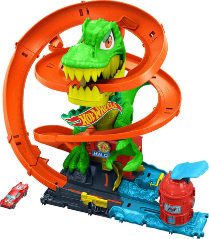 Hot Wheels Toy Car Track Set, City T-Rex Blaze Battle Playset & 1:64 Scale Die-Cast Vehicle