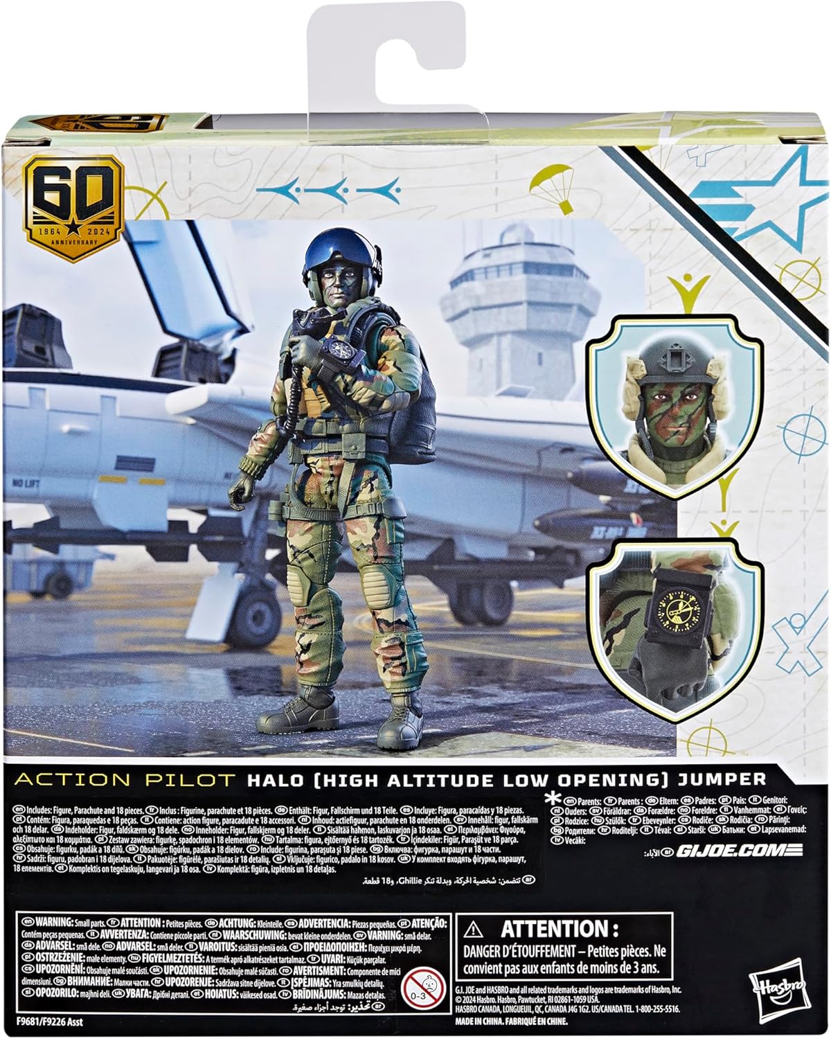 G.I. Joe Classified Series 60th Anniversary Action Pilot - Halo (High Altitude Low Opening) Jumper Action Figure with Parachute