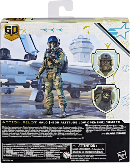 G.I. Joe Classified Series 60th Anniversary Action Pilot - Halo (High Altitude Low Opening) Jumper Action Figure with Parachute