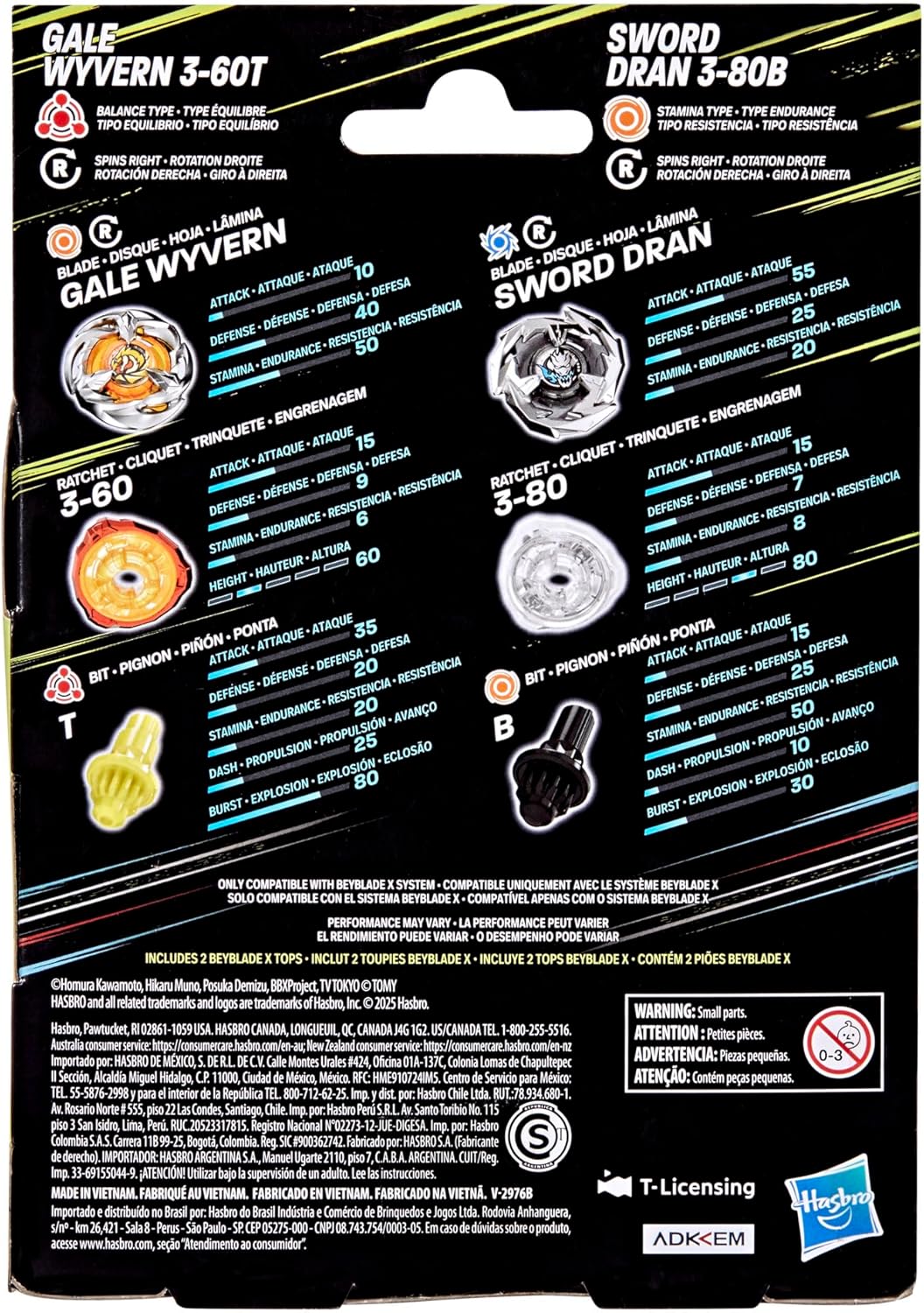 Beyblade X Gale Wyvern 3-60T & Sword Dran 3-80B Dual Pack Set with 2 Right-Spinning Tops