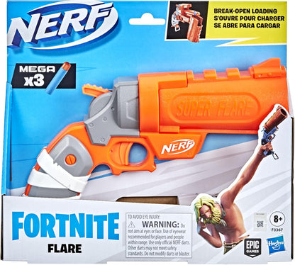Nerf Fortnite Flare Dart Blaster, Break-Open Dart Loading, Includes 3 Mega Darts That Whistle Through The Air, Pull-Down Priming Handle
