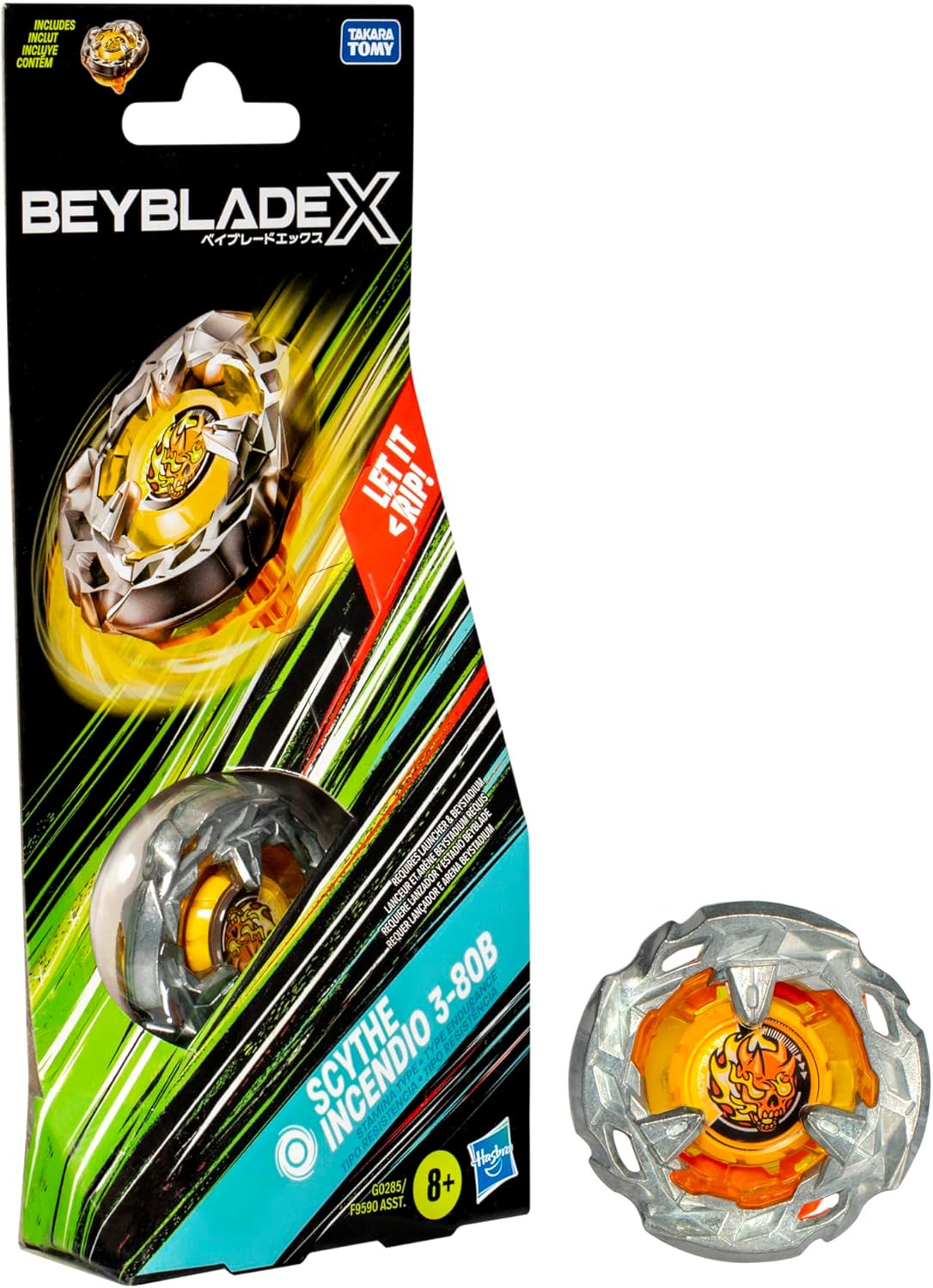 Beyblade X Scythe Incendio 3-80B Booster Pack Set with Stamina Type Right-Spinning Top