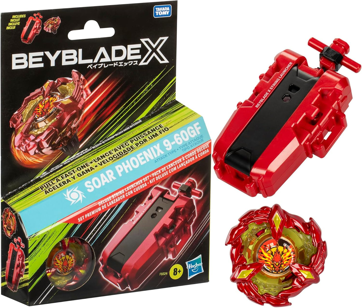 Beyblade X Soar Phoenix 9-60GF Deluxe String Launcher Set with Attack Type Right-Spinning Top