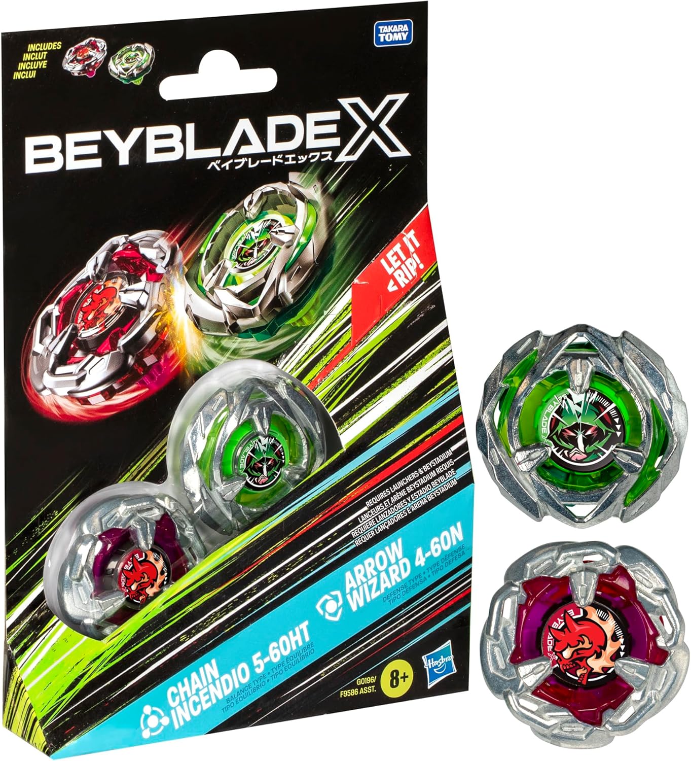 Beyblade X Chain Incendio 5-60HT and Arrow Wizard 4-60N Dual Pack Set with 2 Right-Spinning Tops