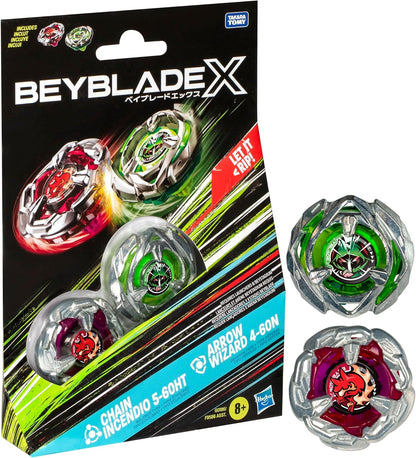 Beyblade X Chain Incendio 5-60HT and Arrow Wizard 4-60N Dual Pack Set with 2 Right-Spinning Tops