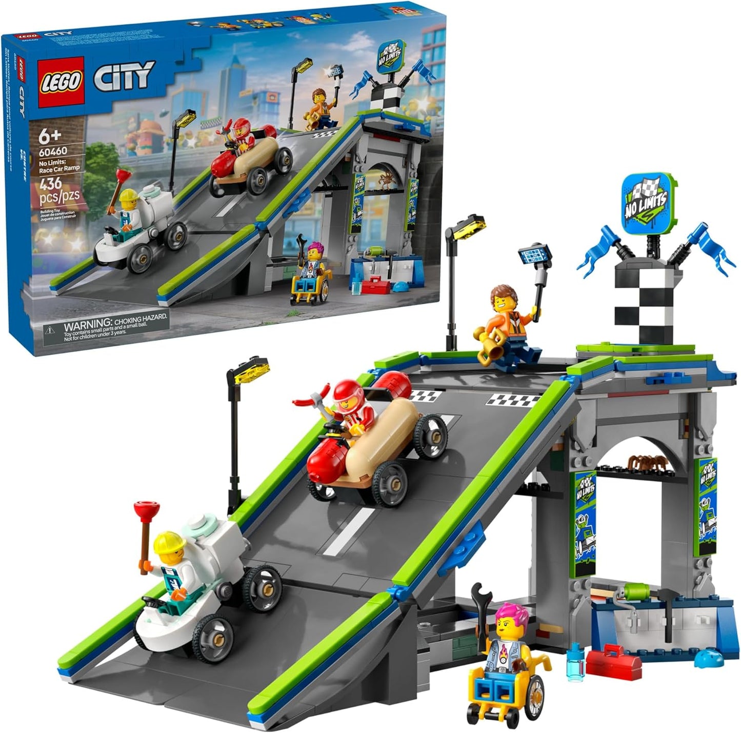 LEGO City No Limits: Race Car Ramp Track Toy with 2 Cars, 4 Minifigures, and Buildable Ramp