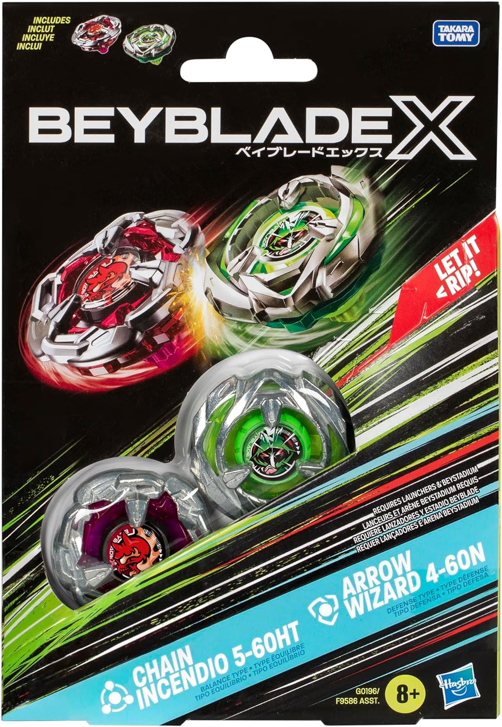 Beyblade X Chain Incendio 5-60HT and Arrow Wizard 4-60N Dual Pack Set with 2 Right-Spinning Tops