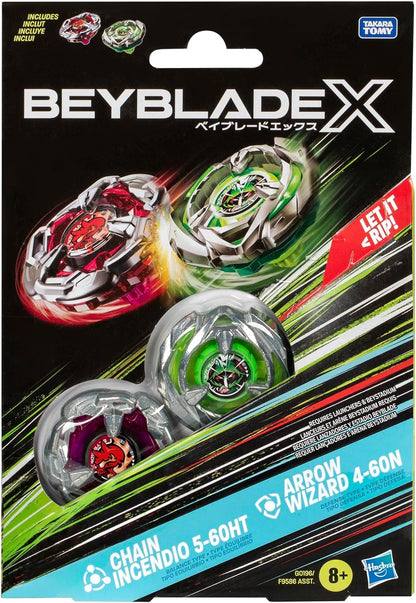 Beyblade X Chain Incendio 5-60HT and Arrow Wizard 4-60N Dual Pack Set with 2 Right-Spinning Tops
