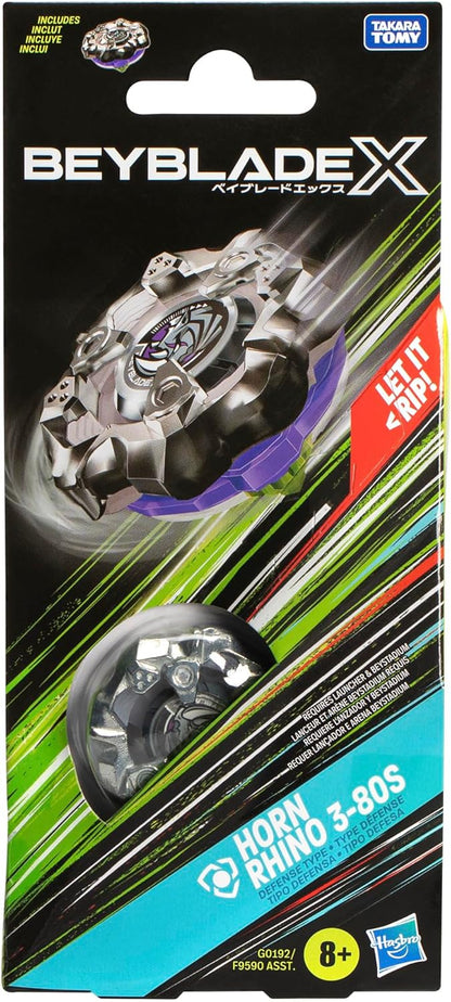 Beyblade X Horn Rhino 3-80S Booster Pack Set with Defense Type Right-Spinning Top