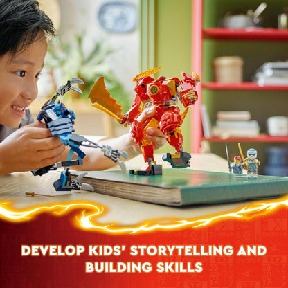 LEGO NINJAGO Kai’s Elemental Fire Mech 71808 – Ninja Action Figure Toy with Kai & Zane Minifigures – Customizable Mech Set