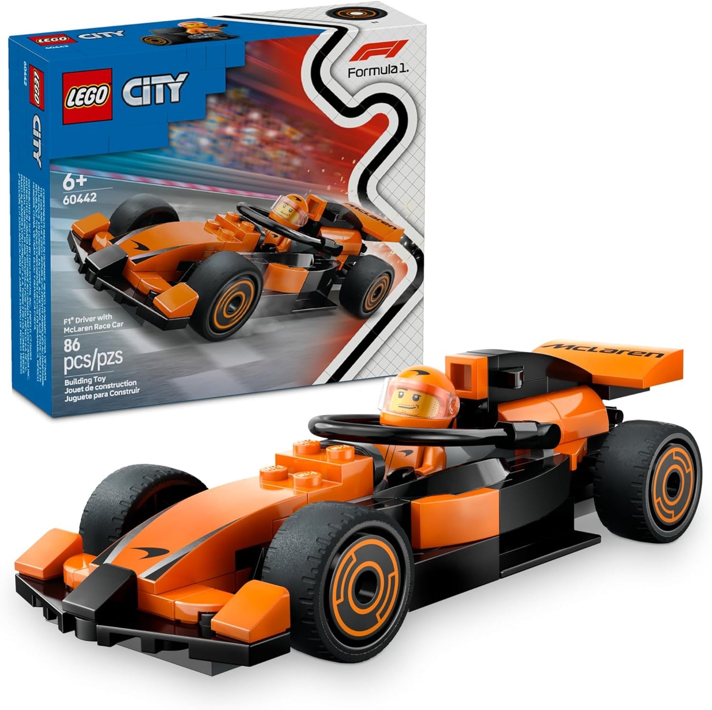 LEGO City F1 Driver with McLaren Race Car Toy with a Driver Minifigure