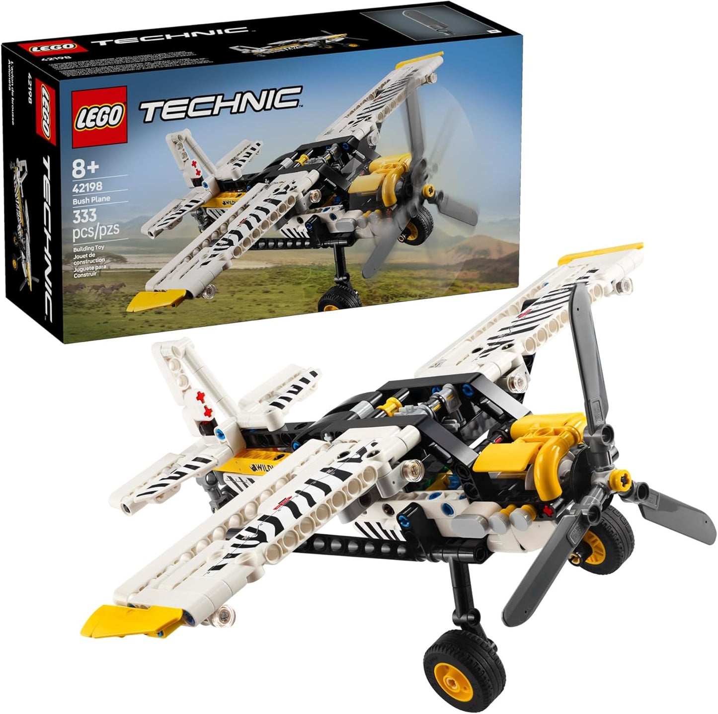 LEGO Technic Bush Plane Toy - Buildable Airplane Model with Spinning Propeller, 4-Cylinder Piston Engine, and More